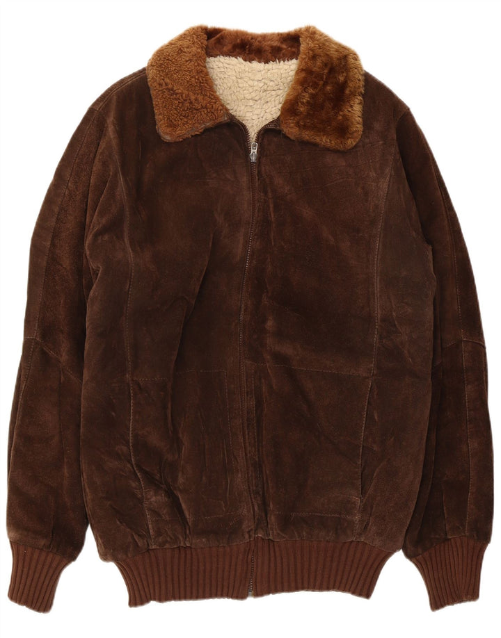 Vintage Herren Sherpa Wildleder Bomberjacke UK 36 Small Brown