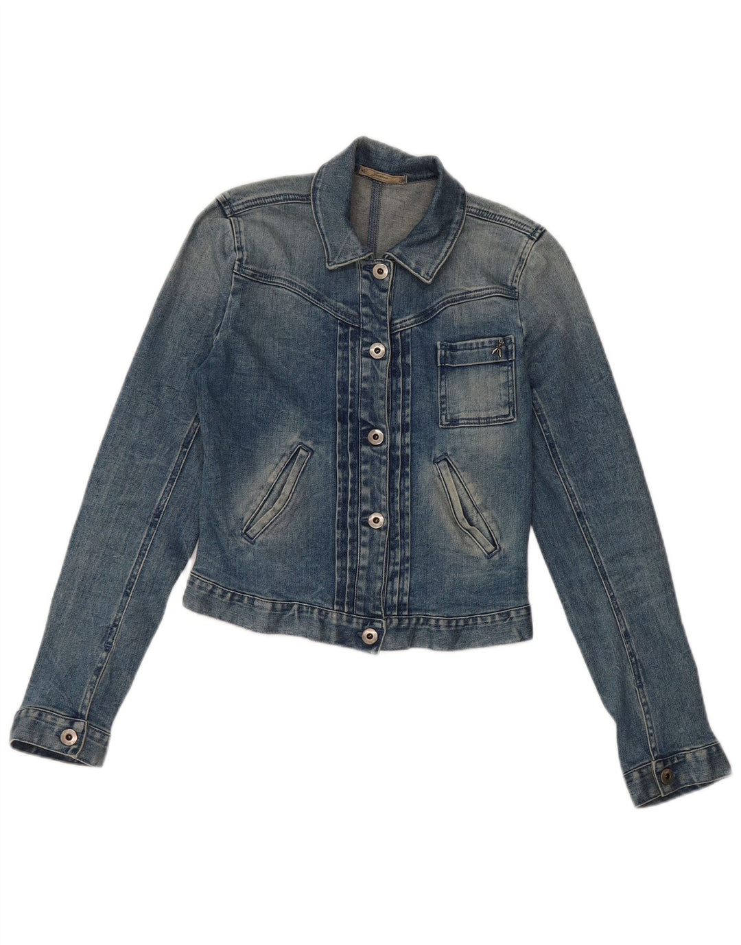 Vintage Damen Crop Jeansjacke IT 40 Kleine blaue Baumwolle