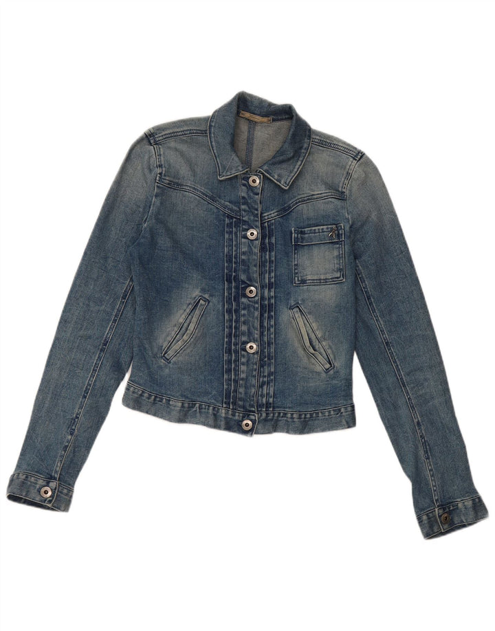 Vintage Damen Crop Jeansjacke IT 40 Kleine blaue Baumwolle