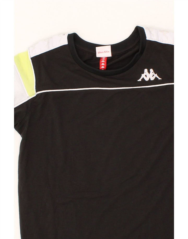 KAPPA Boys T-Shirt Top 11-12 Years Black Colourblock Vintage Kappa and Second-Hand Kappa from Messina Hembry 