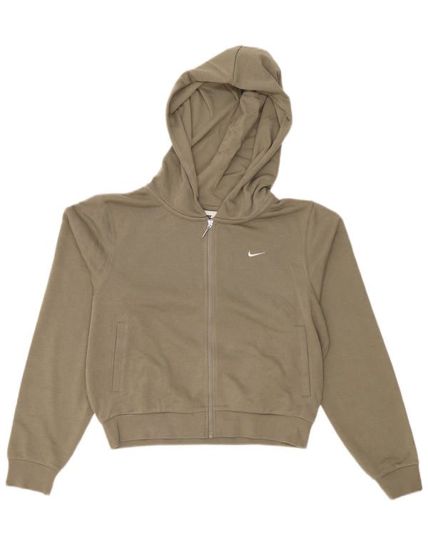 Nike Womens Crop Oversized Zip Hoodie Pullover UK 6 XS Khaki Baumwolle