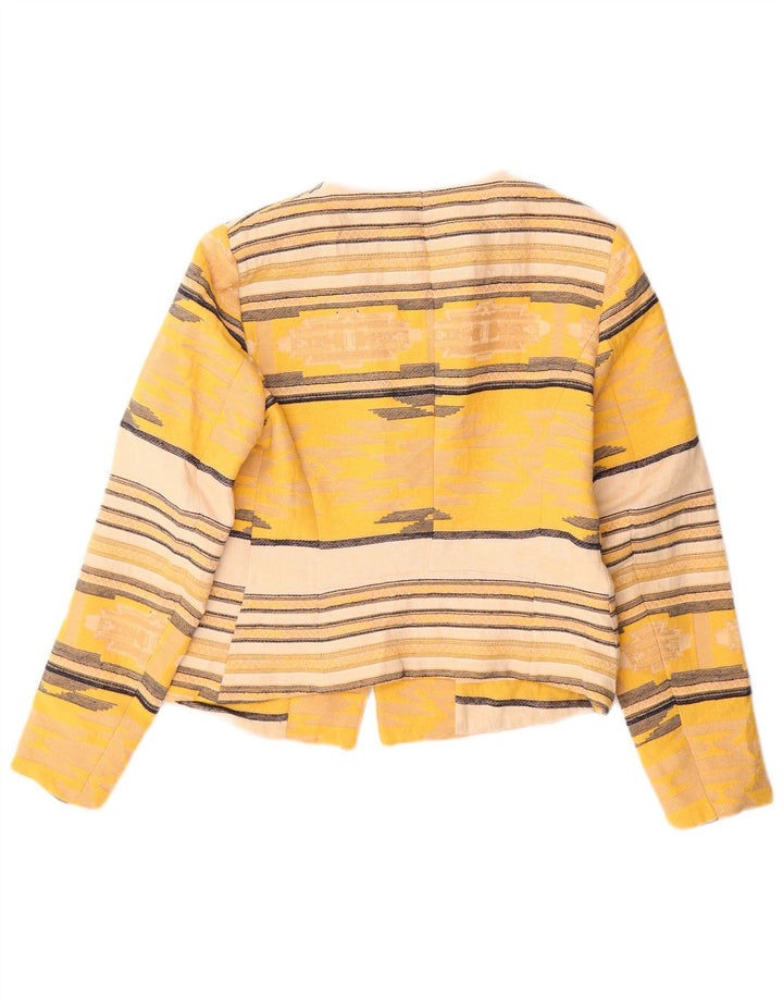 Zara Herren Crop Open Blazer Jacke UK 12 Mittelgelb gestreift Baumwolle