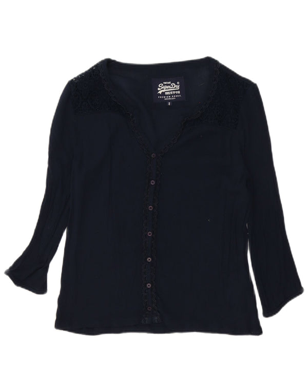 Superdry Damen-Hemdbluse mit 3/4-Ärmeln, UK 6, XS, marineblau, geblümt, Baumwolle