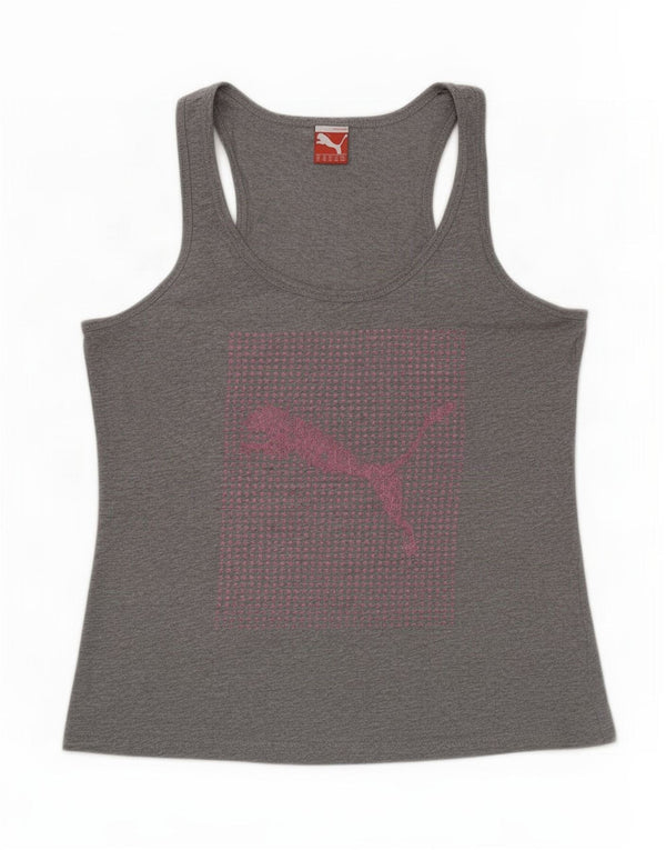 Puma Womens Graphic Vest Top UK 12 Mittelgraue Baumwolle
