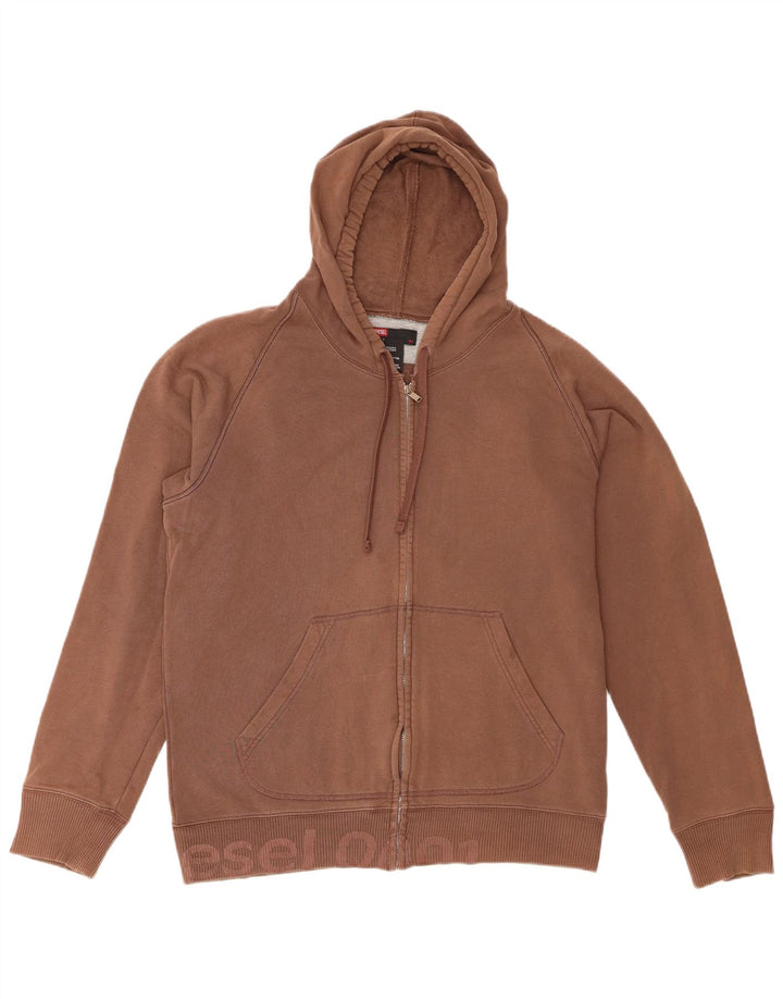 Diesel Womens Graphic Zip Hoodie Pullover Große braune Baumwolle