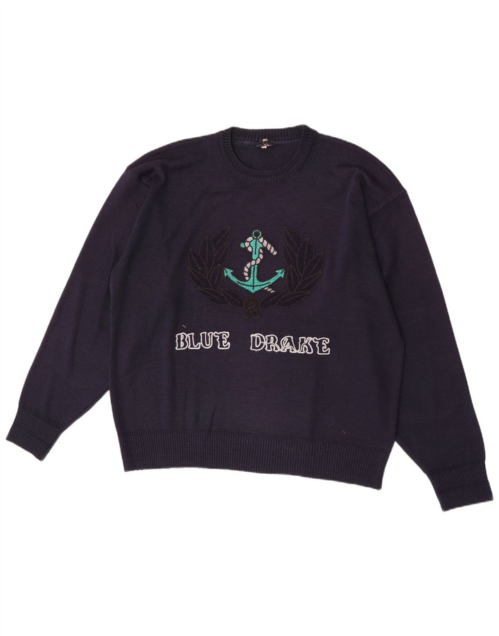 Blue Drake Herren-Pullover mit grafischem Rundhalsausschnitt, Größe L, Marineblau