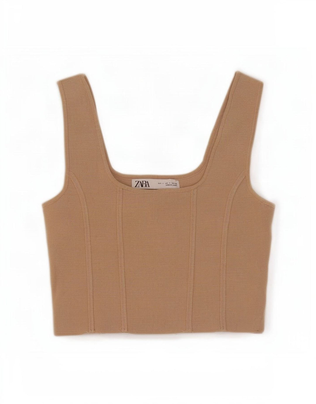 Zara Damen Ärmelloses Crop Top UK 8 Small Beige Nylon