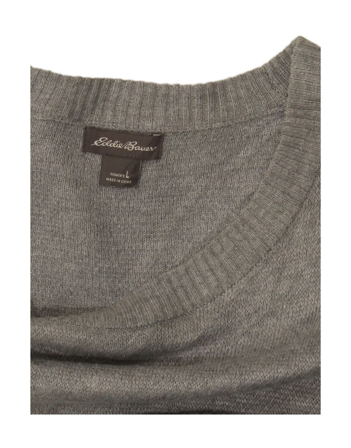 EDDIE BAUER Womens Crew Neck Jumper Sweater UK 16 Large Grey Colourblock Vintage Eddie Bauer and Second-Hand Eddie Bauer from Messina Hembry 
