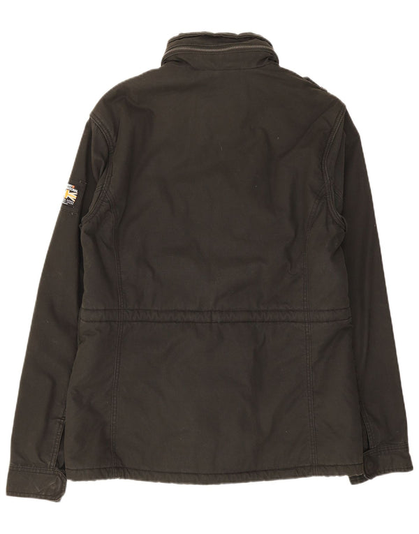 Superdry Herren-Militärjacke mit Kapuze, UK 40, große schwarze Baumwolle