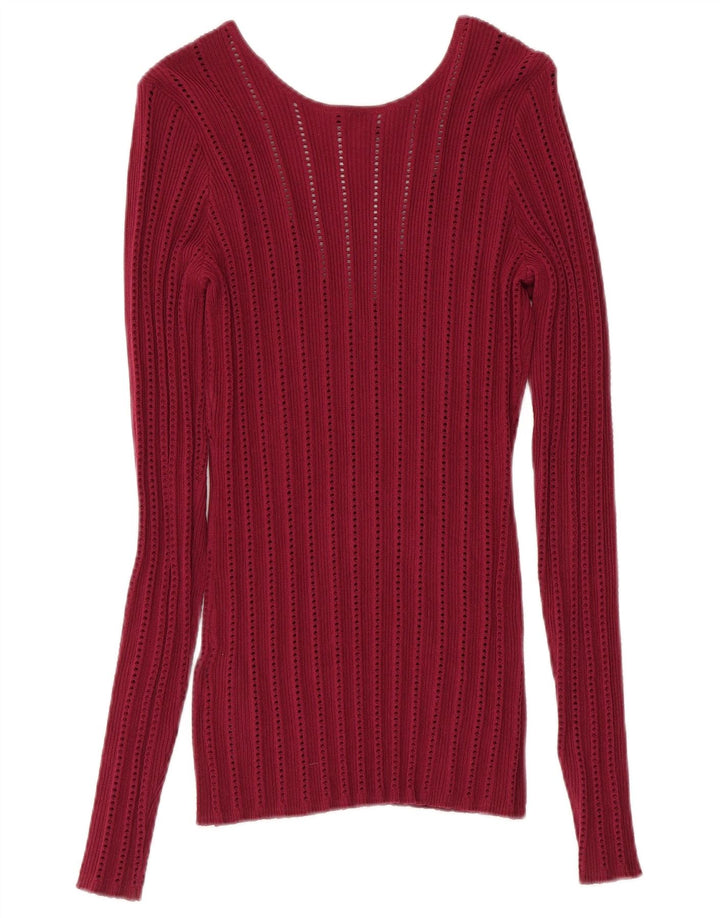 GUESS Damen-Pullover mit V-Ausschnitt, UK 12, Medium Burgundy Rayon