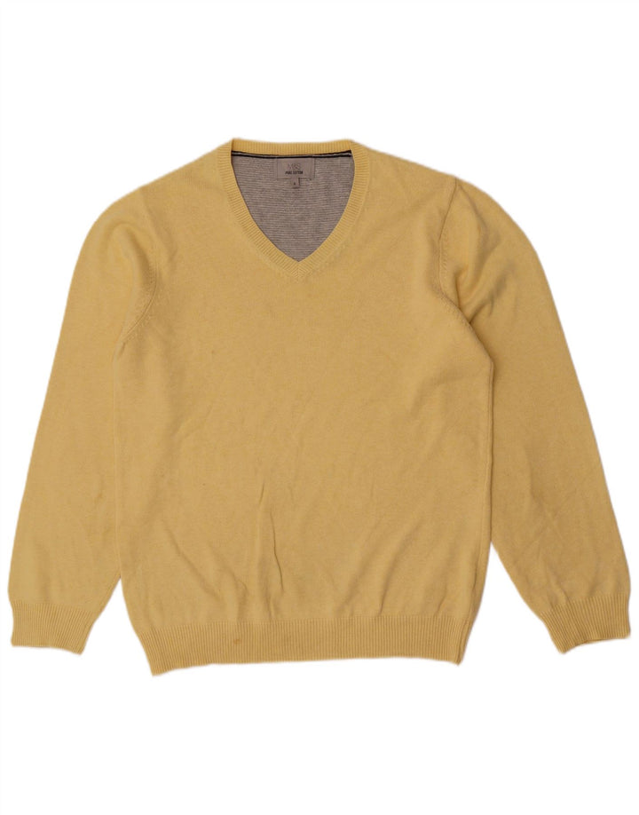 Marks & Spencer Herren-Pullover mit V-Ausschnitt, Größe S, gelbe Baumwolle