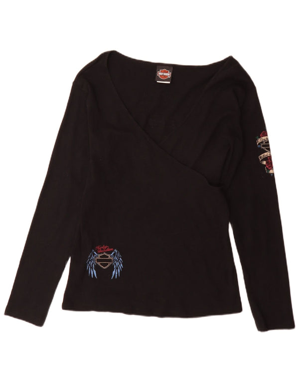 Harley Davidson Womens Graphic Top Langarm UK 18 XL Schwarz Baumwolle