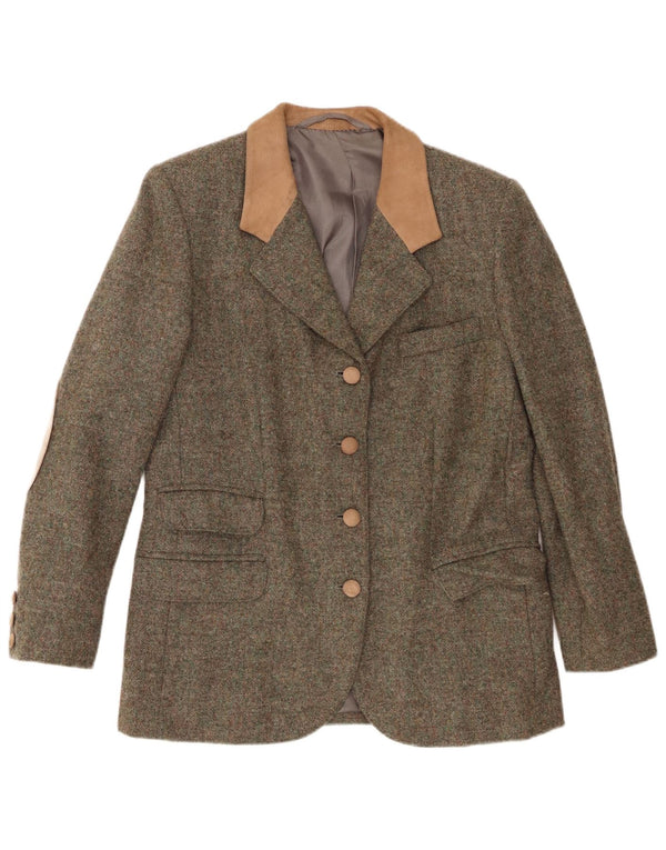 Vintage Damen 4-Knopf-Blazerjacke UK 12 Medium Khaki Colourblock