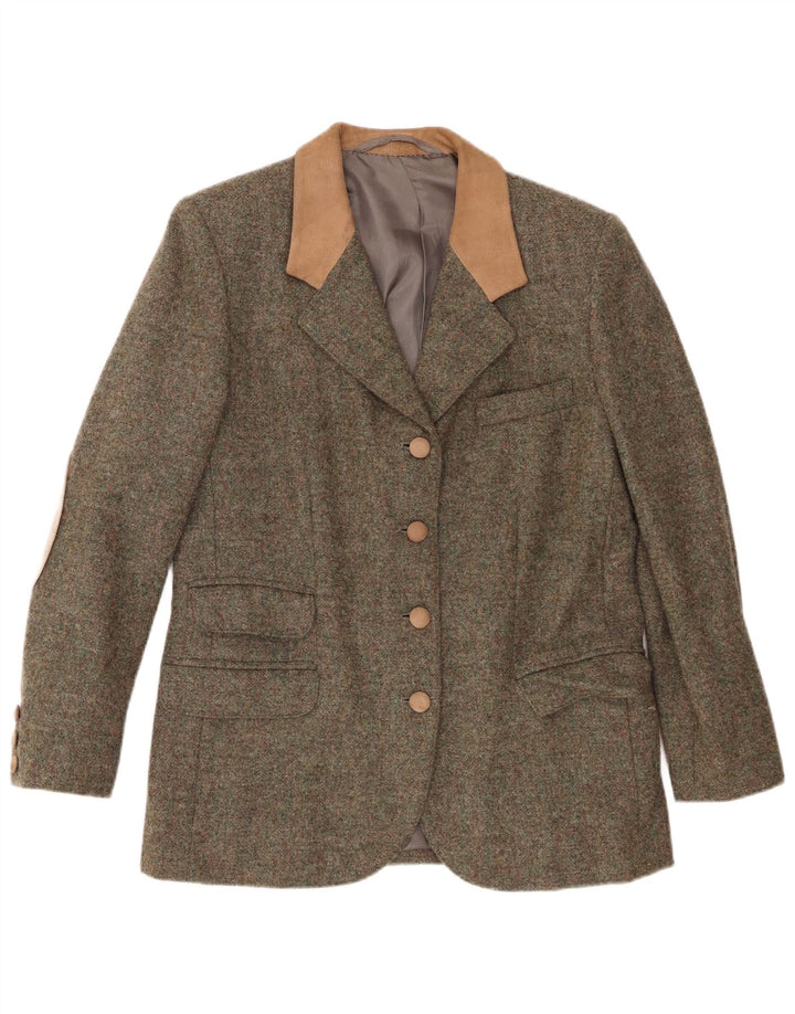 Vintage Damen 4-Knopf-Blazerjacke UK 12 Medium Khaki Colourblock