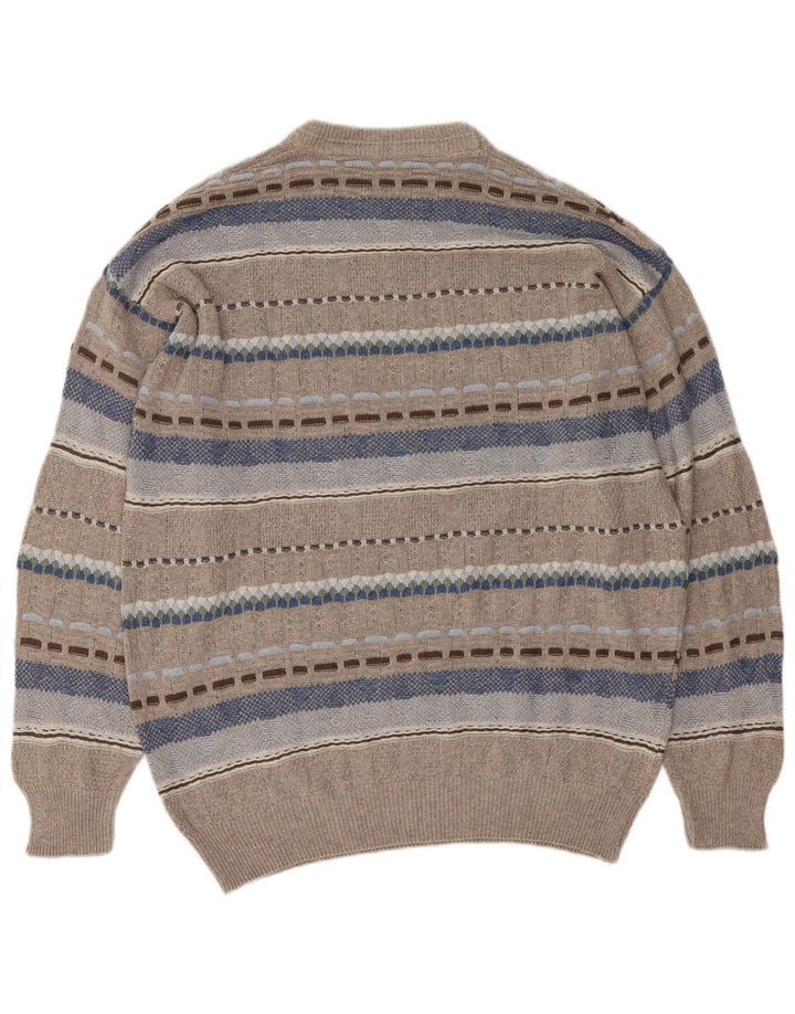 Vintage Herren Pullover mit Rundhalsausschnitt, groß, grau, geometrisch