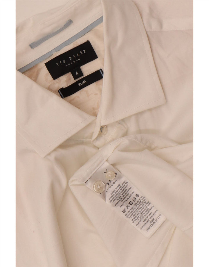 Ted Baker Herren-Slim-Fit-Hemd, Größe 4, groß, weiße Baumwolle