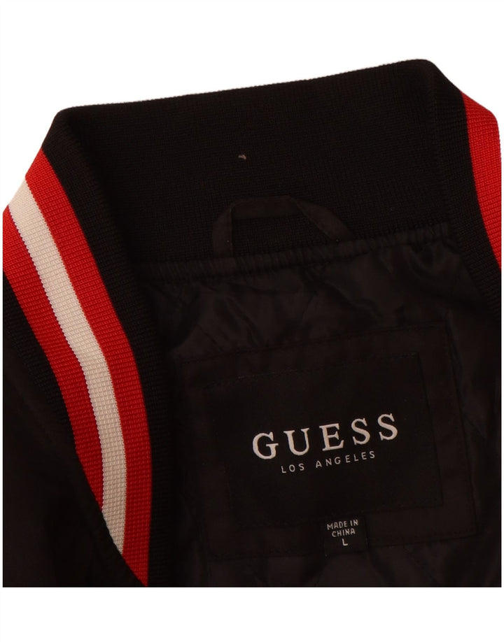 GUESS Mens Graphic Varsity Jacket UK 40 Large Black Nylon