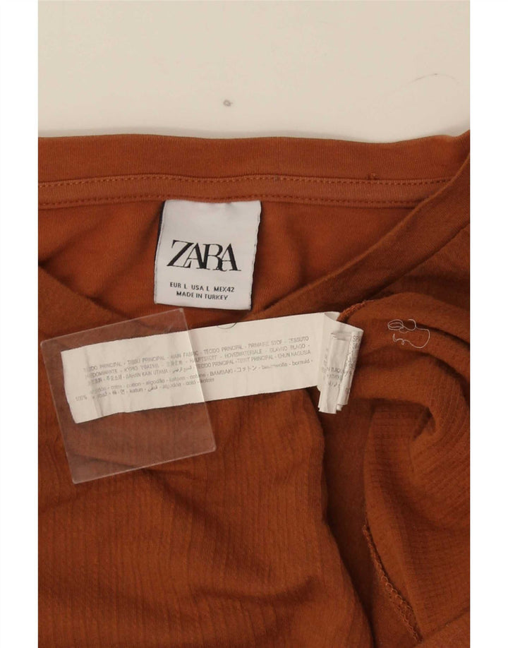 Zara Herren T-Shirt Top Large Braun Baumwolle