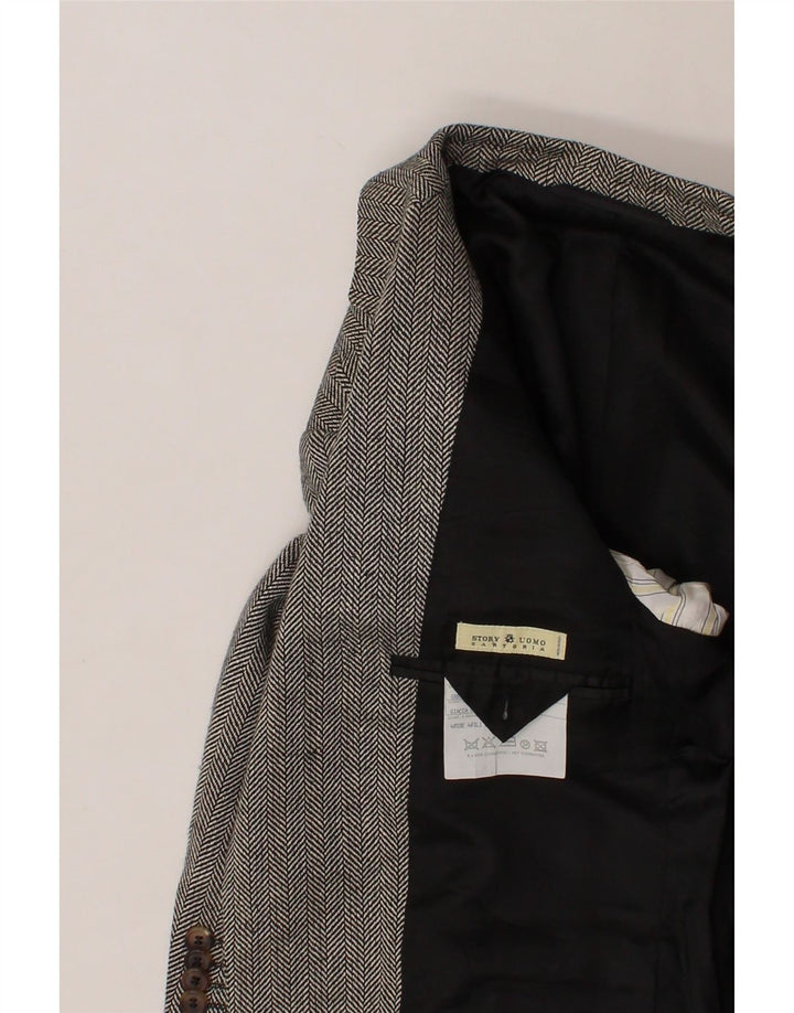 VINTAGE Mens 2 Button Blazer Jacket IT 48 Medium Grey Herringbone Vintage Vintage and Second-Hand Vintage from Messina Hembry 