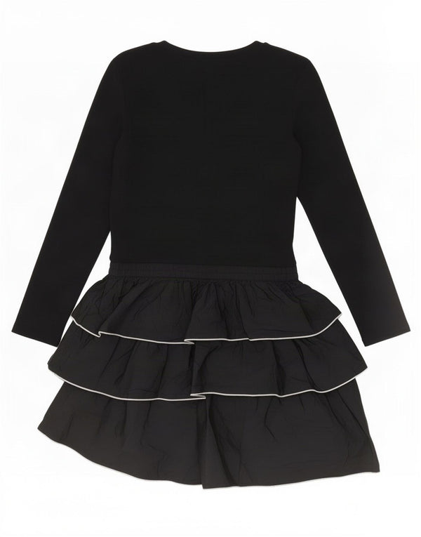 Zara Damen Langarm-Stufenkleid UK 14 Large Schwarz Polyester