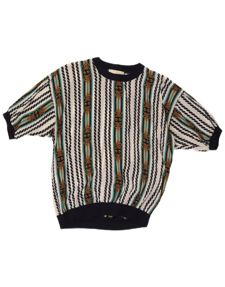 ENNEDI Damen-Blusenoberteil UK 12 Mittelweiß gestreift aus Acetat