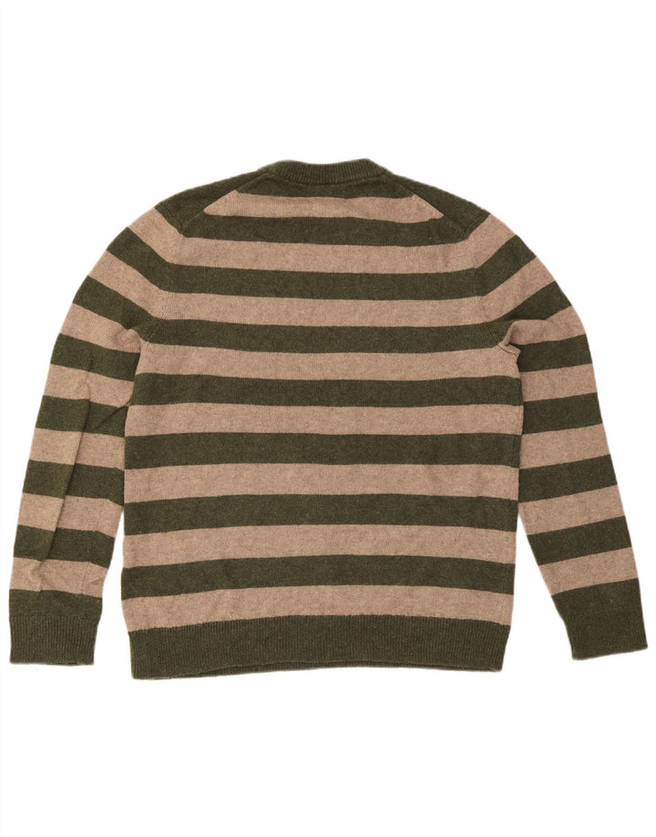 White Stuff Herren-Pullover mit Rundhalsausschnitt, groß, Khaki, gestreift
