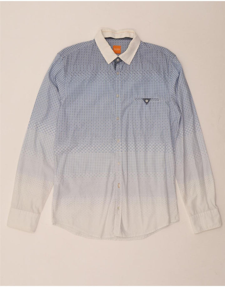 Hugo Boss Herrenhemd mittelblaue geometrische Baumwolle