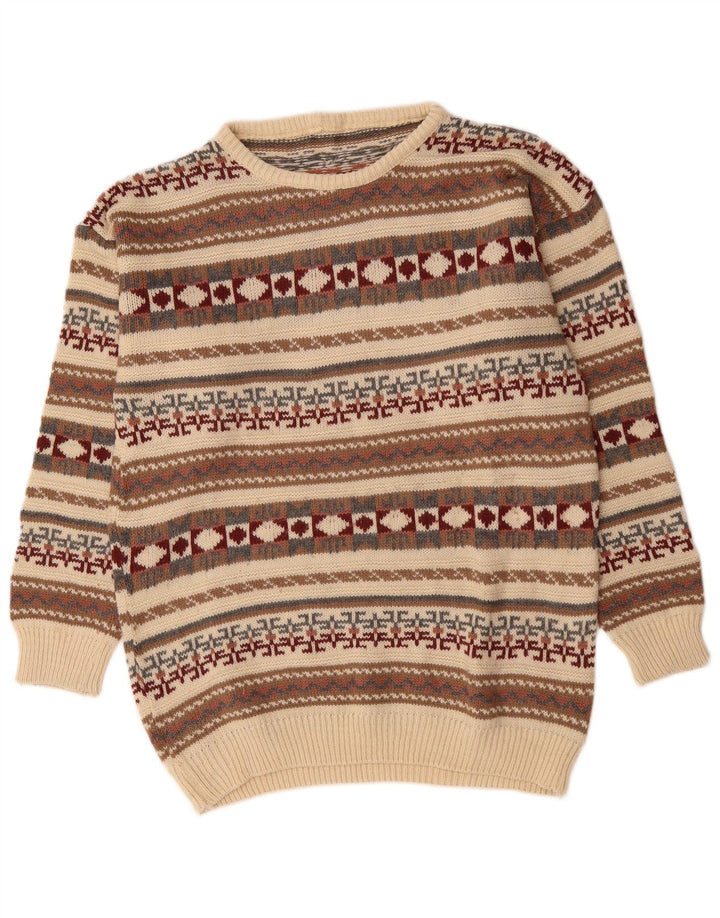 Vintage Herren Pullover mit Rundhalsausschnitt, mittelgroß, mehrfarbig, geometrisch