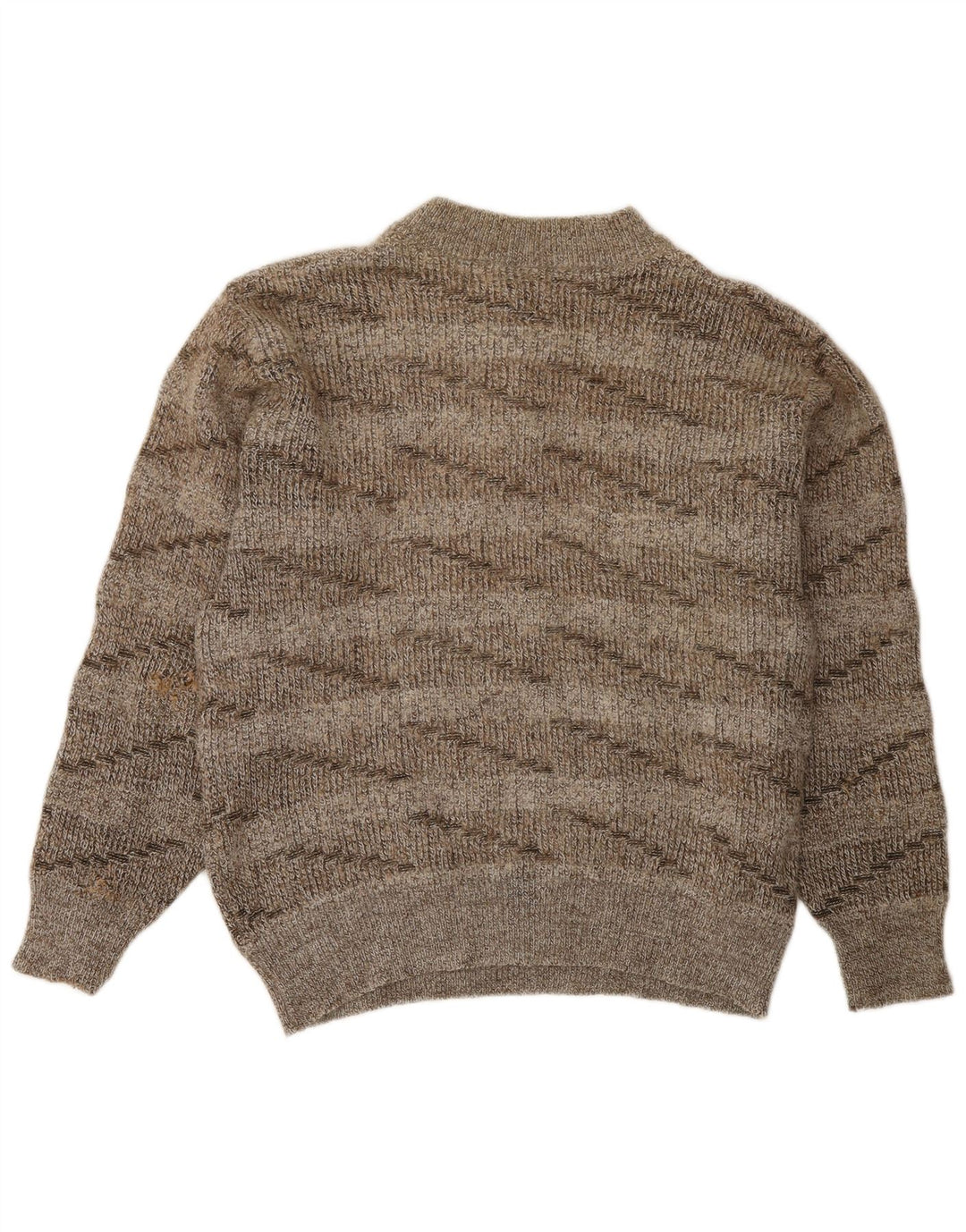 Vintage Damen-Pullover mit Knopfkragen, UK 16, große braun gestreifte Wolle