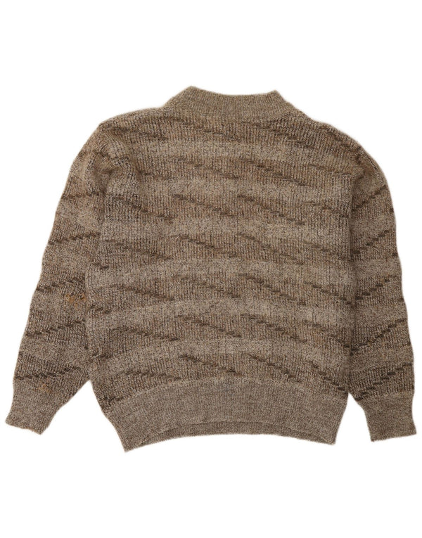 Vintage Womens Button Neck Jumper Sweater UK 16 Large Brown Striped Wool