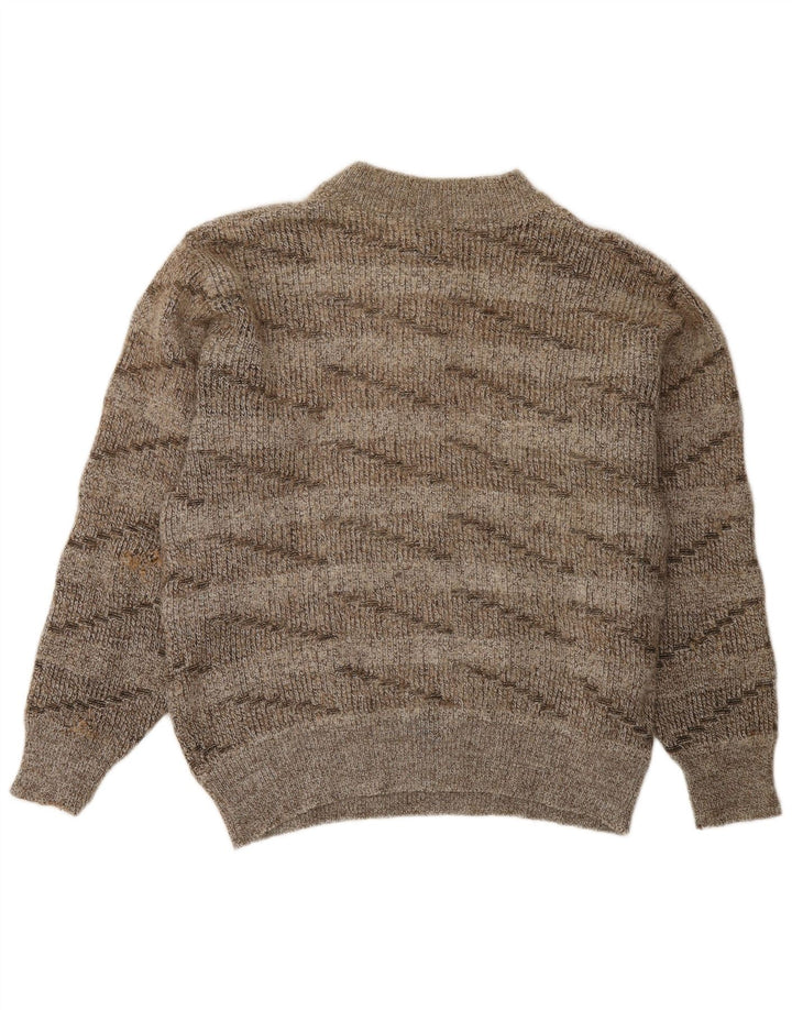 Vintage Damen-Pullover mit Knopfkragen, UK 16, große braun gestreifte Wolle