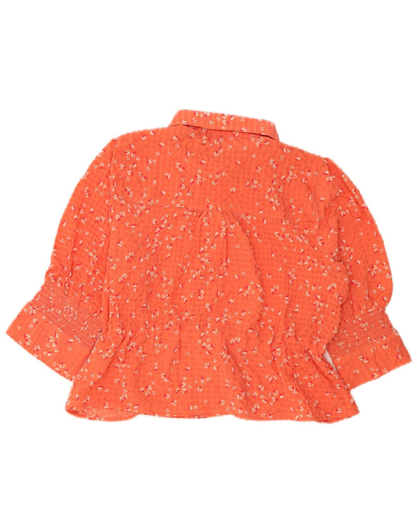French Connection Damen-Hemdbluse mit 3/4-Ärmeln, UK 14, Mittelorange mit Blumenmuster