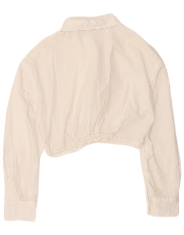 Zara Damen Crop Shirt Bluse UK 16 Mittelweiße Baumwolle