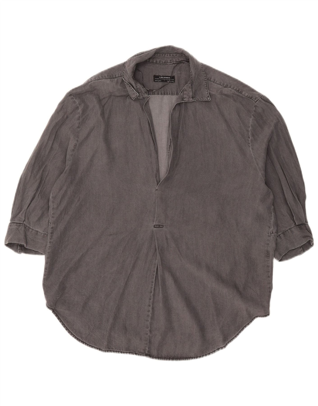 Zara Damen 3/4-Ärmel-Übergroßes Pullover-Hemd UK 14 Mittelgraues Lyocell