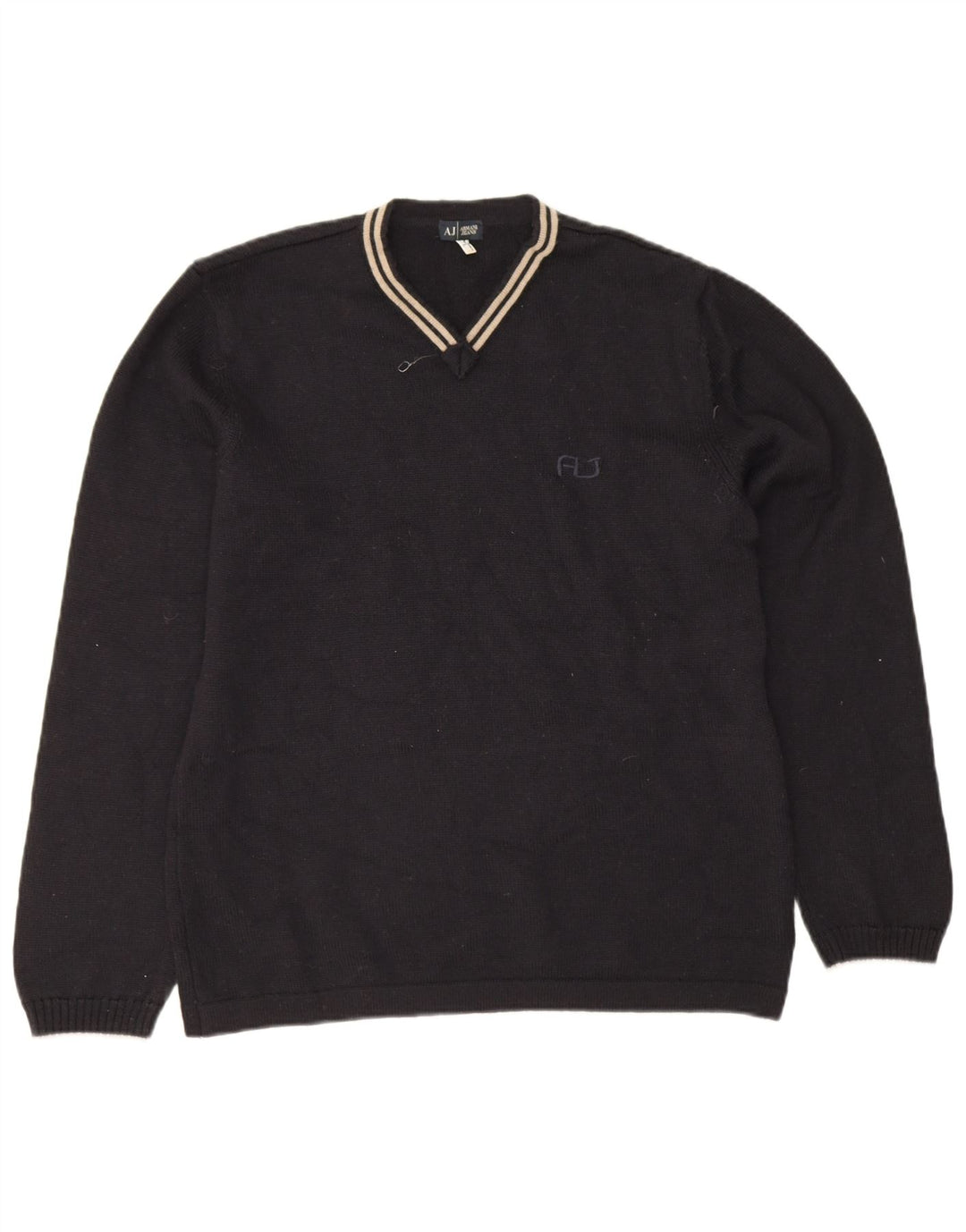 Armani Jeans Herren-Pullover mit V-Ausschnitt, groß, marineblaue Wolle