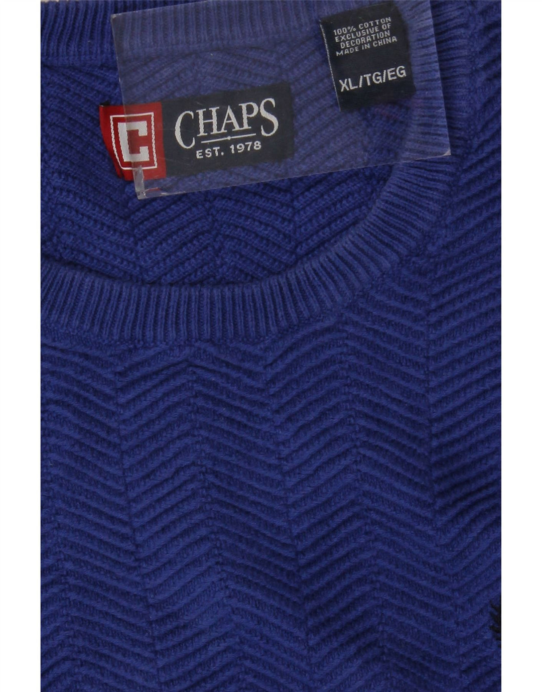CHAPS Herren-Pullover mit Rundhalsausschnitt, XL, blaue Baumwolle