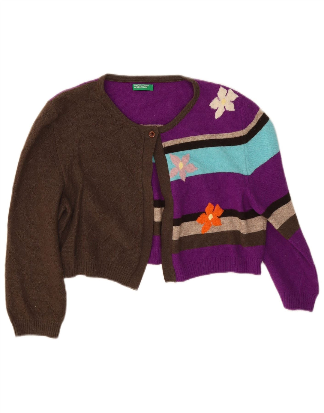 Benetton Damen-Strickjacke mit 3/4-Ärmeln, Gr. 12, mittelmehrfarbig