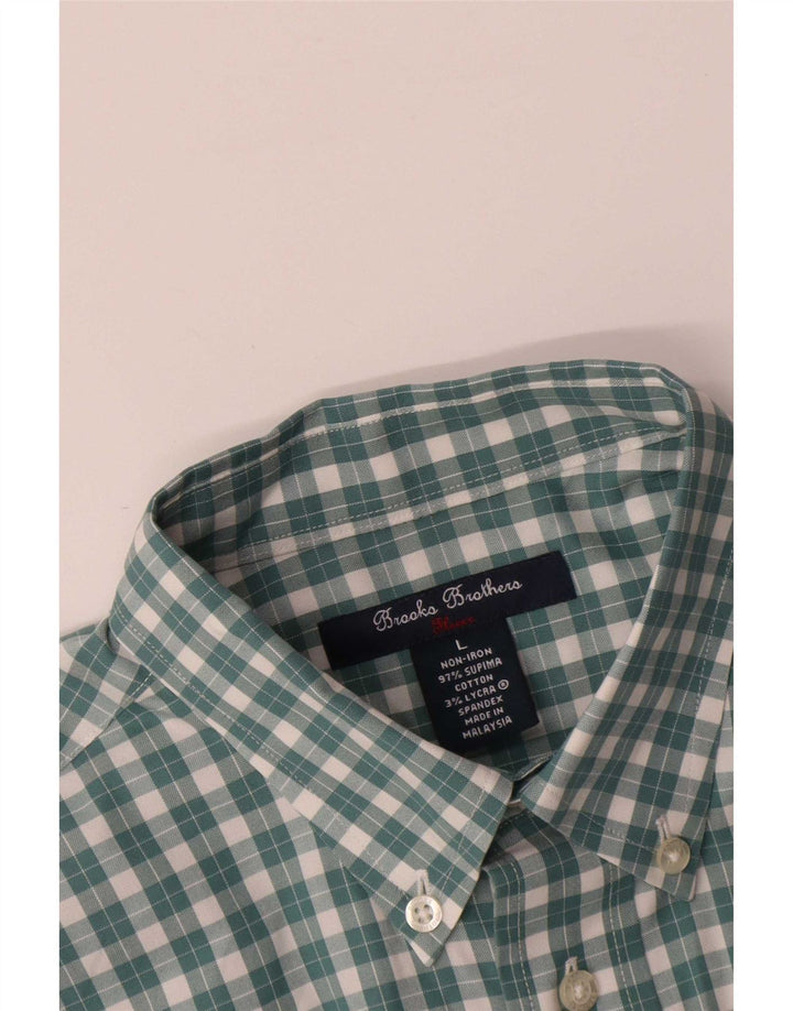 Brooks Brothers Herrenhemd, groß, grün kariert, Baumwolle