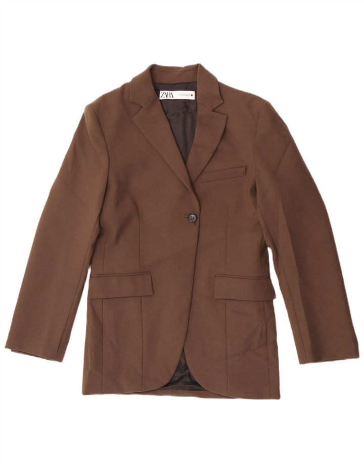 Zara Damen 1-Knopf-Übergröße-Blazer-Jacke, UK 6 XS, braune Baumwolle