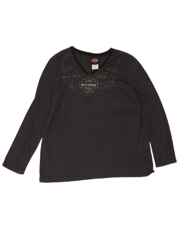 Harley Davidson Damen Top Langarm UK 20 2XL Graue Baumwolle