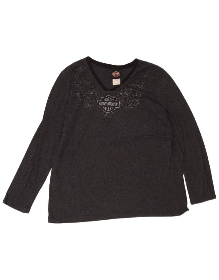 Harley Davidson Damen Top Langarm UK 20 2XL Graue Baumwolle