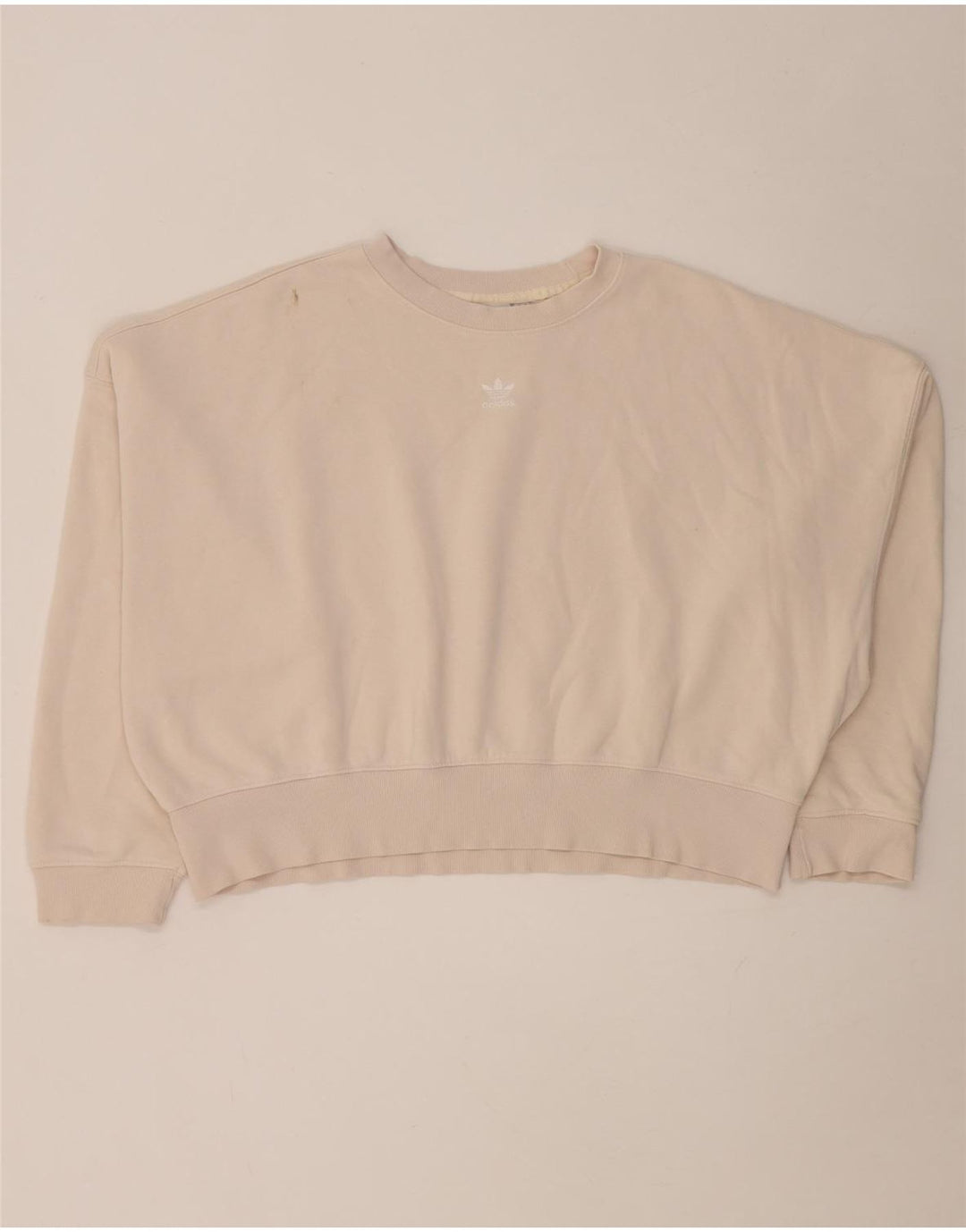 Adidas Damen Crop Oversized Sweatshirt Pullover UK 14 Mittelbeige Baumwolle