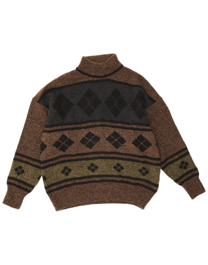 Vintage Herren Rollkragenpullover IT 48 Mittelbraun Argyle/Diamant