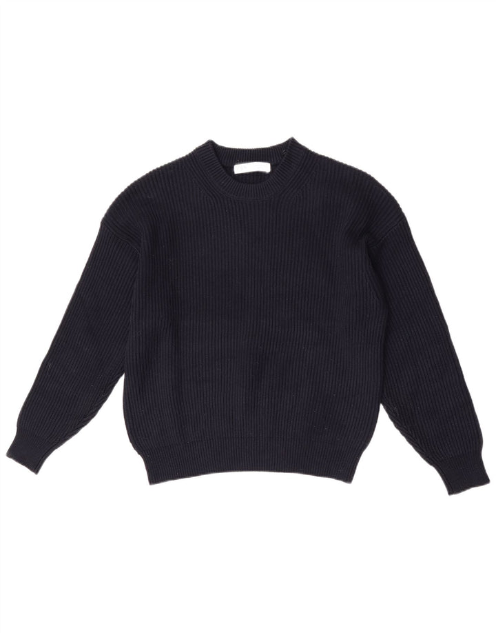 Zara Damen-Pullover, übergroß, Rundhalsausschnitt, Gr. 6, XS, Marineblau, Polyester