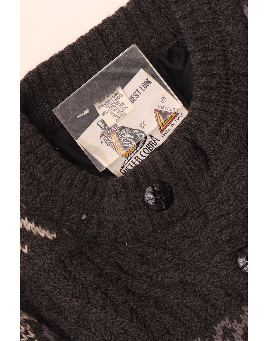Vintage Herren-Cardigan-Pullover, groß, graue Fair-Isle-Wolle