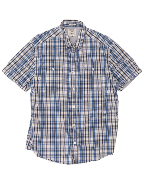 Wrangler Herren-Freizeithemd mit kurzen Ärmeln, XL, blau kariert, Baumwolle