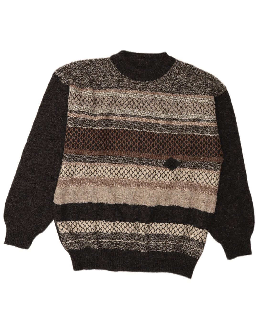 Vintage Herren Pullover mit Rundhalsausschnitt IT 52 Große graue Colourblock-Wolle