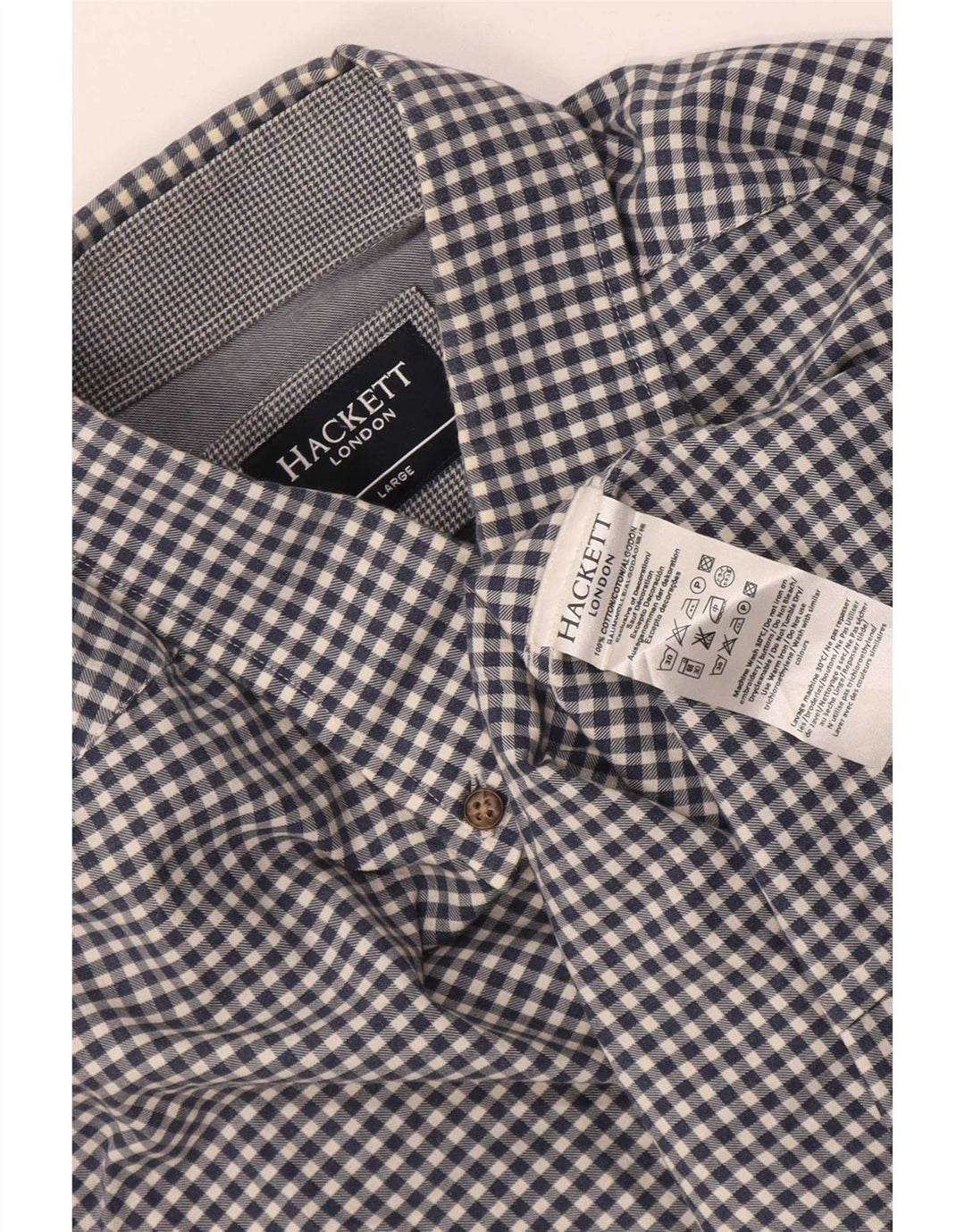Hackett Herrenhemd, groß, marineblau, Gingham-Baumwolle