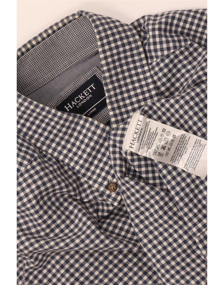 Hackett Herrenhemd, groß, marineblau, Gingham-Baumwolle