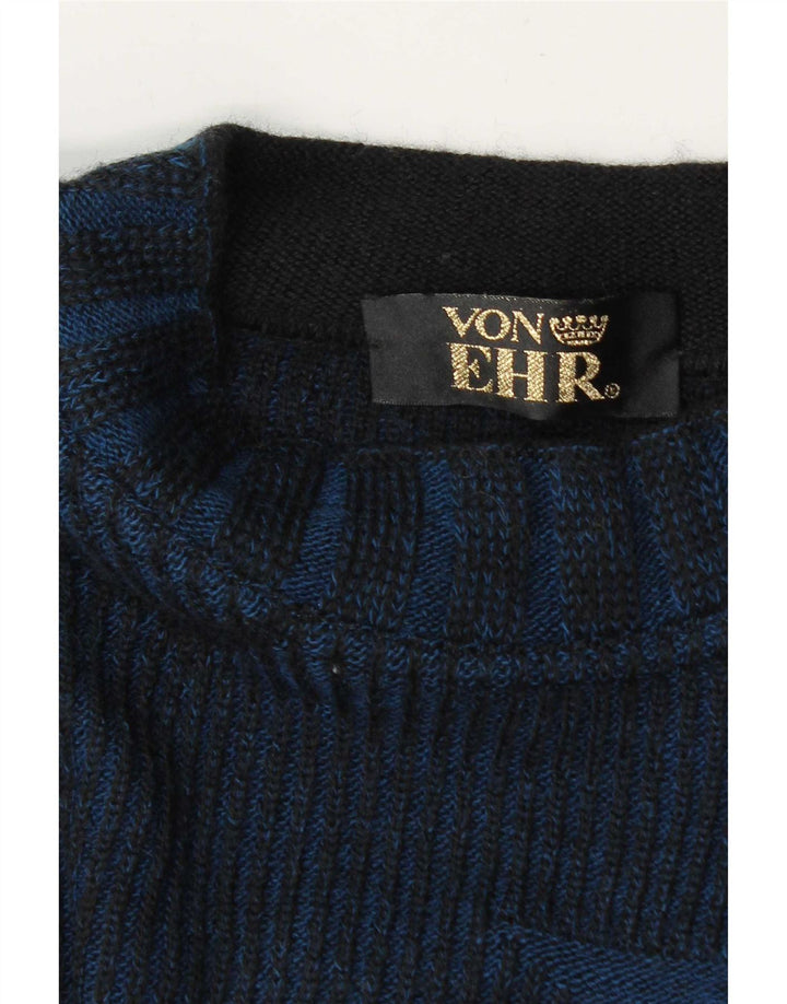 Vintage Herren Pullover mit Rundhalsausschnitt, groß, marineblau, geometrisch